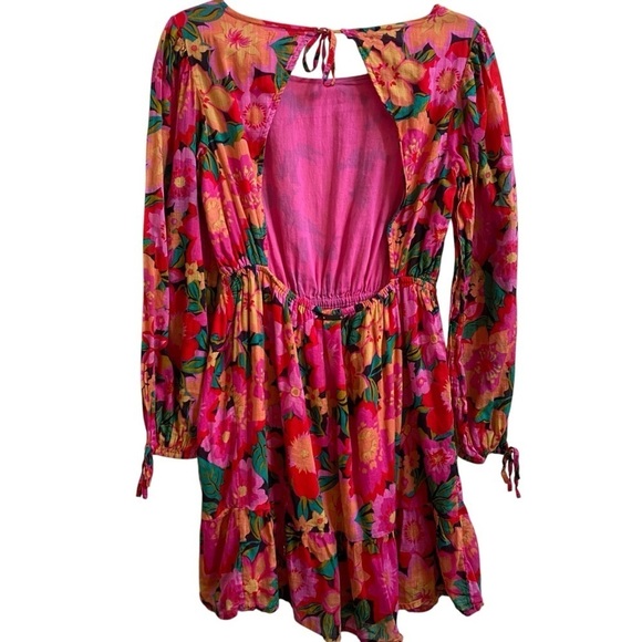 Billabong Heaven Sent Floral Long Sleeve Open Back Mini Dress SZ M - Picture 5 of 11